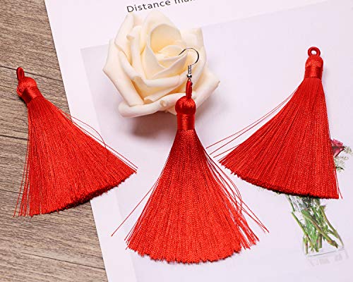 Tupalizy 10PCS Handmade Soft Silky Tassels with Hanging Loop for Bookmarks Keychains Earring Bracelets Jewelry Making Souvenir Graduation Clothing Sewing Gift Tag Art DIY Craft Projects (Red) - color: Red