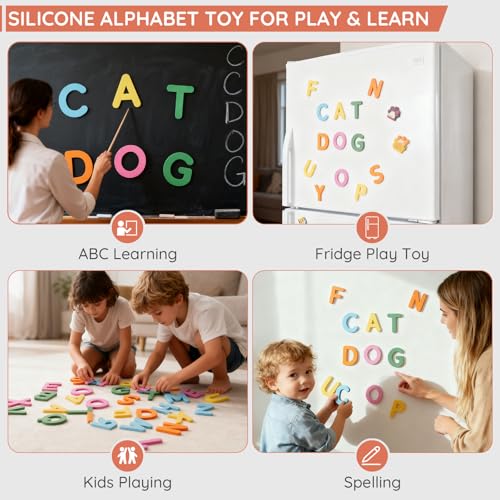 Silicone Alphabet Magnetic Letters, 30PCS Alphabet Magnets Toys ABC Letter Puzzles Preschool Educational Learning Toys Gifts for Girls Boys Toddlers Kids - color: Bright Color