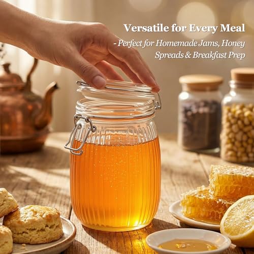 ComSaf Ribbed Glass Pantry Jars with Airtight Lids 34 oz 3 Pack Coffee - size: 34 fl oz x 3 - Ribbed