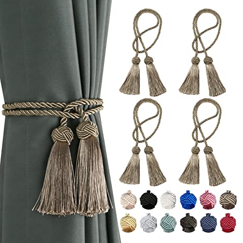 BEL AVENIR 4 Pack Handmade Rope Tassel Curtain Tiebacks - color: Flaxen, size: 4 Pack