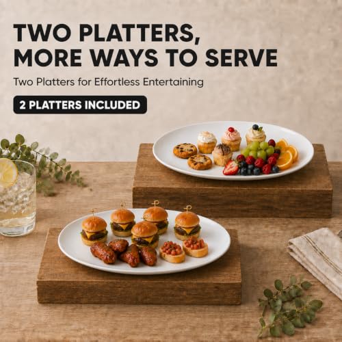 White Serving Platters Set of 2, 14 Inch Oval Porcelain Serving Platters, Serving Plates for Party, Entertaining, Appetizers, Cheese, Dessert and Food Display - size: 14 inch