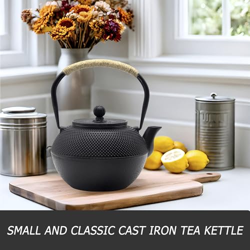 YJX 40.6oz Black Cast Iron Tea Pot Set with Teacups, Japanese Tetsubin - size: 1200 ml with Cups