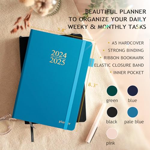 JUBTIC 2024-2025 Planner, 2024-2025 Weekly and Monthly Planner, Academic Planner with Monthly Tabs, from Jul 2024 - July 2025, Stickers Included, A5(5.8"×8.5"), Hardcover(Turquoise)