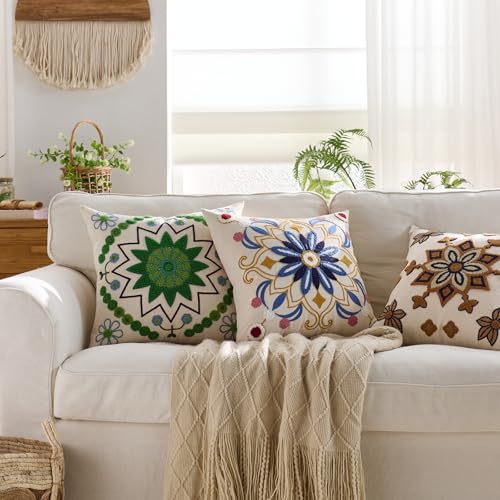 Embroidered Floral Throw Pillow Cover 18x18 Set of 1 Green - color: Green, size: 18" x 18" (Pack of 1)