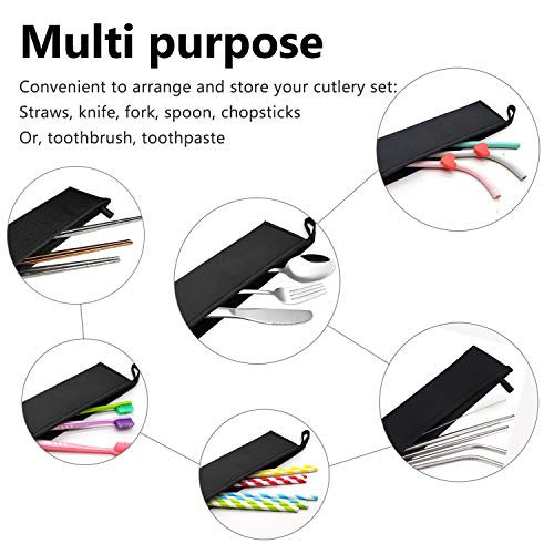 Aosbos Reusable Straws Carrying Case, Portable Small Pouch for Metal, Paper, Plastic, Silicone Disposable Straws, Stainless Steel Chopstick - Black - color: Black
