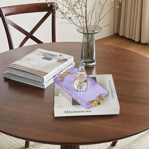 Warmtree Bow Jewelry Tray, Coquette Trinket Dish, Vanity Decor - color: Purple