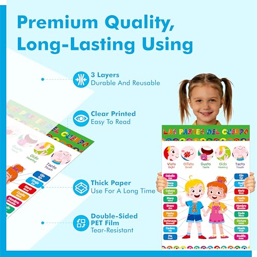 17 Spanish & English Posters, Thick Elementary Bilingual Poster Set, Waterproof & Tearproof with PET Film, Early Learning Tool, Dual Language Educational Posters for School Supplies, Classroom Decor - color: 17 Spanish & English Posters