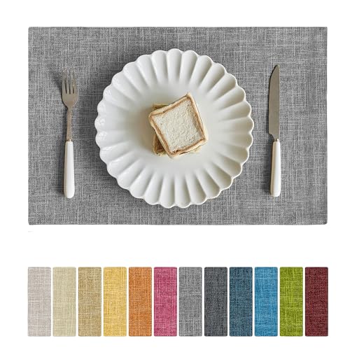 Softalker Faux Linen Cloth Placemats Set of 4-12 x 18 Inch, Light Grey - color: Light Grey, size: 4pc