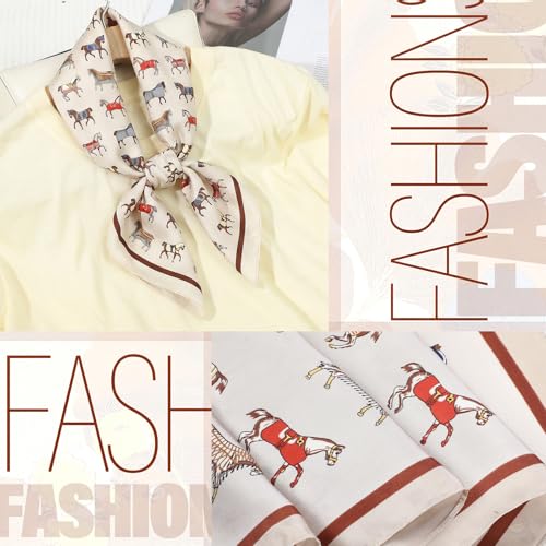 Ymapinc Colorful Western Horse Neck Scarf for Women, Square Silk Wrap, Horse Printed Bandanas Soft Head Scarf for Women - color: Khaki Western Horse