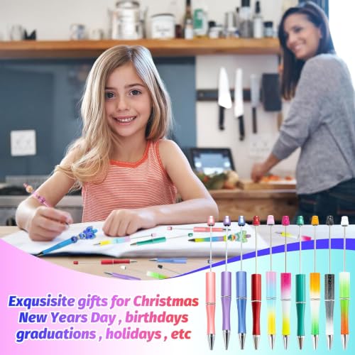 150 Pieces DIY Beadable Pen Kit – 50 Plastic Ballpoint Pens with Refills & Bags – School Supplies, Office Accessories & Decorative Items for Students & Teachers (Gradient Colors) - color: B-Multicolor 02, size: 50