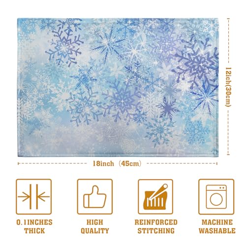 Blue Snowflake Winter Placemats Set of 4 Xmas Snow Place Mat Merry Christmas Linen Fabric Table Mats Washable Heat Resistant Placemat for Farmhouse Kitchen Dining Party Decoration - color: Blue Snowflake