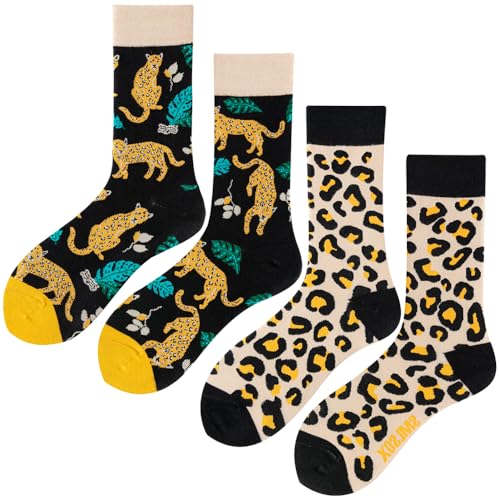 2 Pairs Cartoon Animal Crew Socks Fun Cotton Mid Calf Socks for Women - color: Leopard