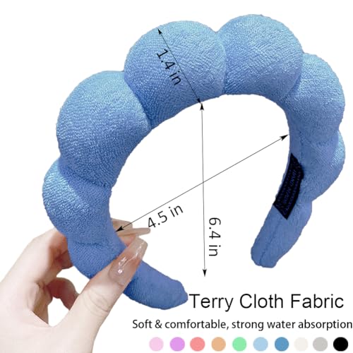 AOENJIE Spa Headbands for Washing Face or Makeup, Sponge Bubble Skincare Headbands, Puffy Terry Cloth Hairband for Women, Skin Care Makeup Headwear Hair Accessories for Girls(Dark blue) - color: Dark Blue