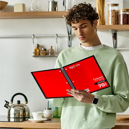 EPI Spiral Notebook | Wide - 70 Sheets, Durable Spiral Binding | 10.5 x 8 in | Classroom Supplies | School, Office, Note Taking, Journaling - 48 Pack - color: Red, size: 48