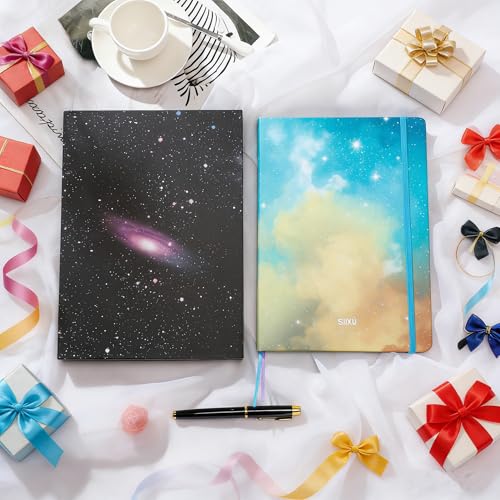 SIIXU Starry Sky Writing Journal for Women, Men, Unique Colorful Blank Notebook for Daily Notes, Gratitude, Dreams or Planning, 7.5” x 10.2", 160 Pages, 2 Bookmarks, Large, Hardcover, Unlined - color: Blue