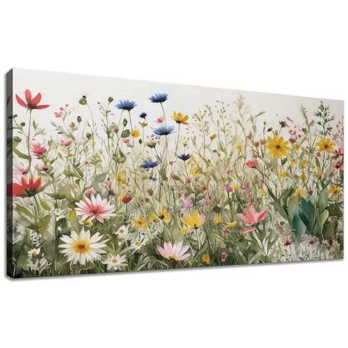 KZKU Watercolor Floral Botanical Prints Wildflower Pictures Wall Decor Colorful Plant Paintings Canvas Prints 30" x 58" Wall Art for Living Room Bedroom Office Home Decor Ready to hang - color: Multicolor wildflowers, size: 58"L x 30"W