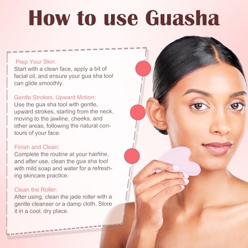 CUBACO Spa Headband and Wristband Set for Women with Ice Jade Roller and Gua Sha, Skin Care Set Tools Puffy Makeup Headband Teen Girl Gifts Trendy Stuff Hair Accessories for Women - color: Pink