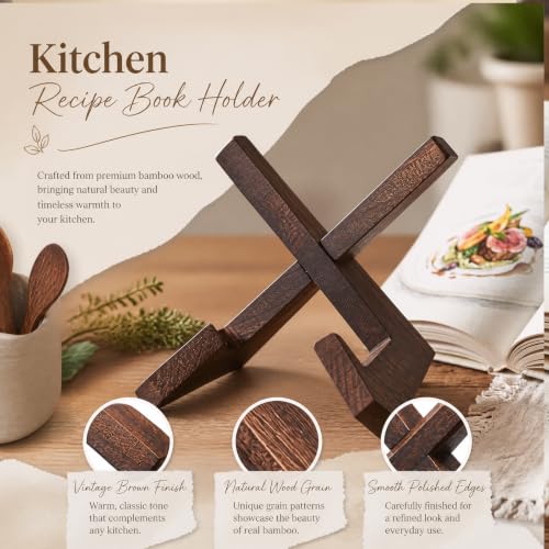 Cookbook Stand for Kitchen Counter, Wooden, Light Brown - color: Light Brown