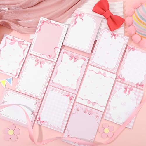 DERTE 24 PCS Pink Bow Sticky Notes Coquette Notepad Back to School Supplies