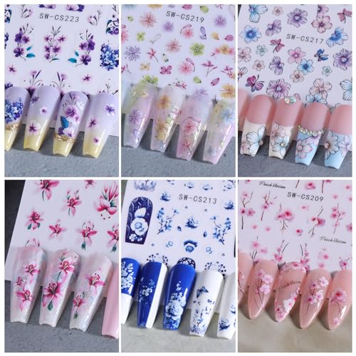 Flower Stickers for Nail Art Decals - 12 Sheets Spring Butterfly Nail Stickers with Tweezers 3D Floral Leaves Plant Nail Art Designs DIY Self Adhesive Daisy Blossom Nail Supplies Decorations - style: Flower Styles