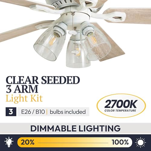 Prominence Home Glenmont 52 Inch Ceiling Fan with LED Light, Pull Chain Control, 5 Blades with Reversible Motor & Tri-Mount Options, Distressed White - color: White
