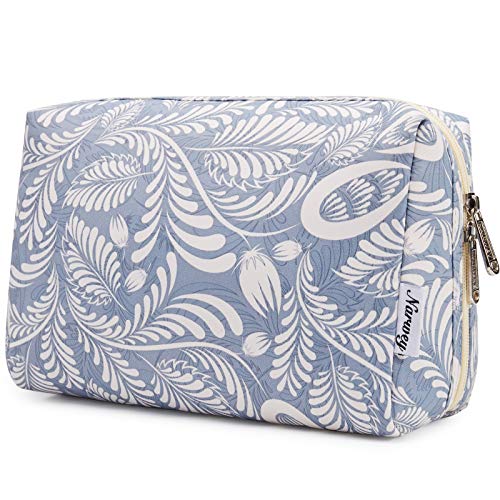 Narwey Makeup Bag Travel Toiletry Bag, Cosmetic Bag for Women Girls - color: Blue Leaf, style: Large