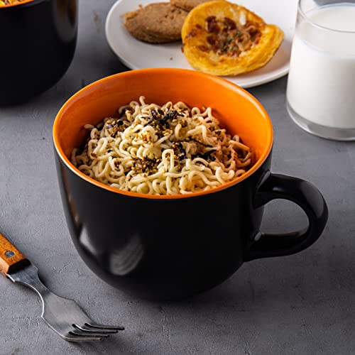 GBhome Ceramic Soup Mugs with Lid, 24 oz Soup Cups with Hanlde for Coffee,Cereal,Salad,Noodles,Tea,Soup Bowls Cups,Microwave &Dishwasher Safe, Set of 4, Orange with Vented lid - color: Orange