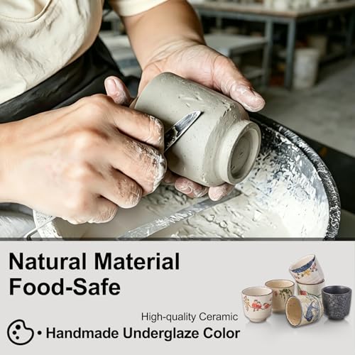 Japanese Tea Cups, 6 OZ Ceramic Matcha Cup, Handless Espresso Cups - color: 6 Patterns