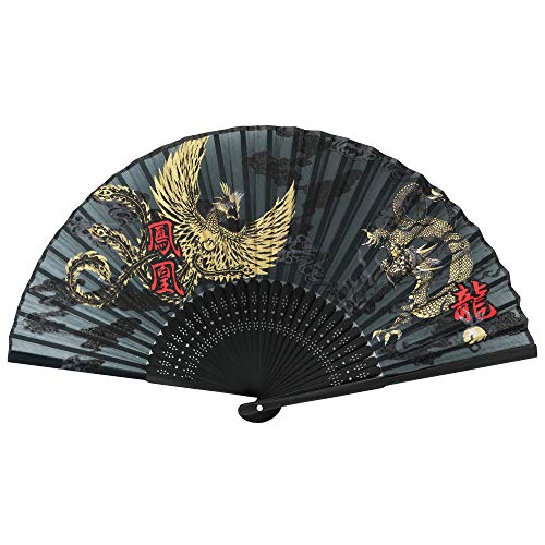 Terra Distribution Folding Fan [Japan Import] Hand Fans for Women Foldable, Japanese Fan, Unique Design, Handmade Bamboo, Silk Fan, 8.6" (22cm), Abanicos de Mano (740 (Phoenix, Dragon)) - color: 740 (Phoenix, Dragon)
