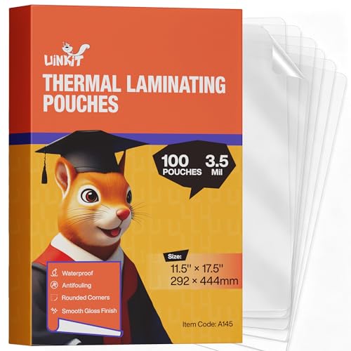 Uinkit 3.5mil 100 Pack Thermal Laminating Pouches, Menu Size 11.5"x17.5" - color: Glossy, size: 3.5mil 100 Pack