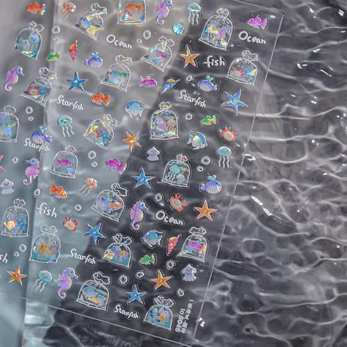 5D Embossed Under The Sea Jelly Fish Nail Art Stickers (to5046) - style: to5046