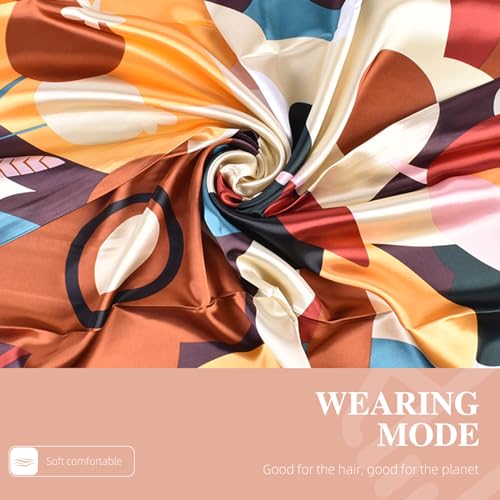35 Inches Silk Head Scarf-Satin Hair Scarves Silk Bandana Scarf Headscarf for Women's Fashion Scarves - color: Colorful Sunflower - Navy Blue