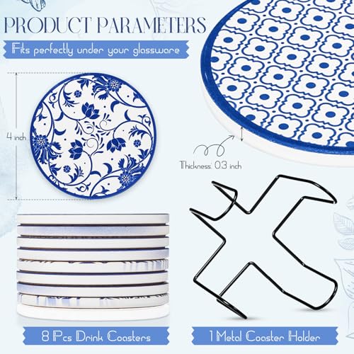 Patelai 8 Pcs Vintage Ceramic Coasters Set with Holder, - style: Retro Style