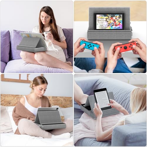 KDD Tablet Pillow Stand, Multi-Angle Viewing Ipad Holder for Lap, Bed and Desk, Foldable Soft Pad Dock with Stylus Mount Compatible with Ipad Pro 12.9, 10.5, 11, Air, Mini, Phones, Books, E-Reader - color: Grey