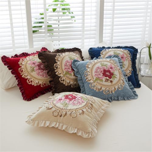 Set of 2 White Chenille Vintage Throw Pillows Covers 18x18in Sofa Couch Pillows for Living Room Floral Embroidered Cushion Cover for Bed Chairs Car - color: White