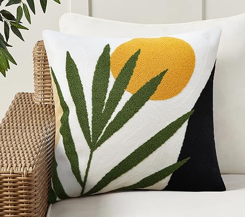 Merrycolor Boho Decorative Throw Pillow Covers Abstract Tufted Mid Century Modern Throw Pillows Leaf Sun Aesthetic Textured Pillow Cover Green Decorative Throw Pillows for Bed Couch Sofa,18x18 - color: Style G, size: 18" x 18" (Pack of 1)