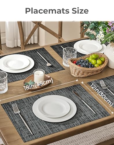 Leetaltree Black and Grey Woven Placemats Set of 8 - Heat Resistant Non-Slip Place mats for Dining Table, Washable Durable PVC Vinyl Woven Table Mats(Black & Grey, 8) - color: C0- Black and Grey, size: Set of 8