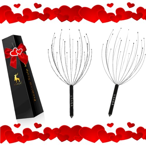 USAGA Head Massager Scalp Massager 20 Fingers Head Scratcher (Black&Black) - color: Black