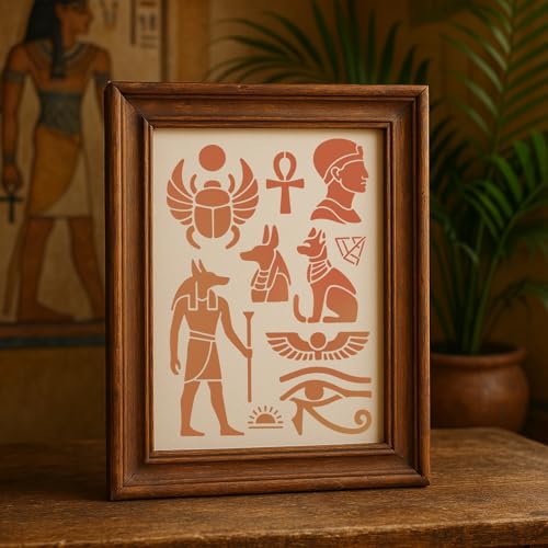 7Pcs Egyptian Hieroglyphs Stencil for Painting PET Templates Ancient Vintage Inlay Border Stencils for Furniture Reusable DIY Craft Wall Wood Fabric Canvas Paper Home Decor - color: egypt