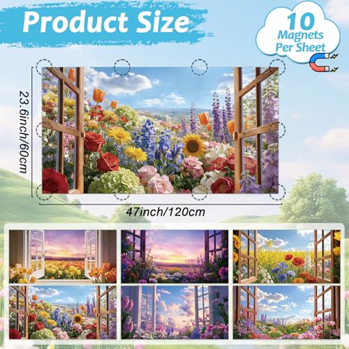 Wiooffen 6 Pcs Fluorescent Light Covers with 60 Magnets Decorative for Classroom Ceiling Light 4 x 2 Feet Magnetic Light Covers Filter Easy Install for Office Hospitals & Home(Flower Window View) - color: Flower Window View