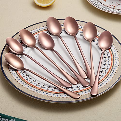 Copper Long Handle Spoon Set - Premium Stainless Steel Coffee Stirrers, Ice Tea and Ice Cream Spoons, Cocktail Stirring Spoons - Set of 8 (Rose Gold) - color: 5. Copper-8 Piece