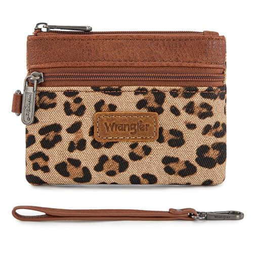 Wrangler Small Wallet for Women Leopard Print Wristlet Wallets Mini Change Pouch Brown - color: Leopard Print Brown