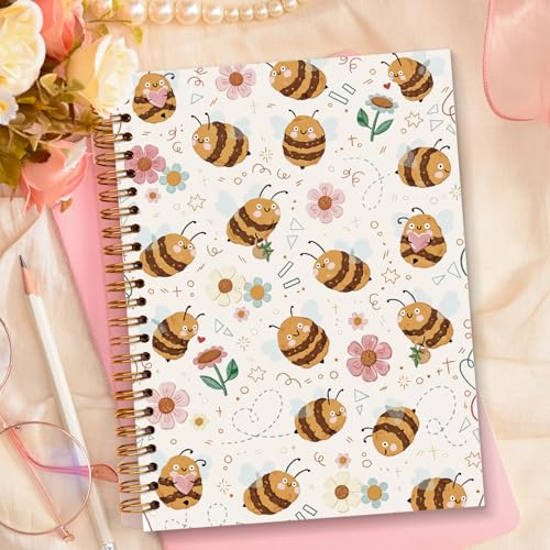 JXREQ Cute Bumble Bee Floral Notebook Botanical Journal Notebooks for Note Taking, Bee Lovers Gifts Journal for Women, Girly Office Supplies, Aesthetic Insect Spiral Notebooks 5.5x8.3 - color: Bee 1
