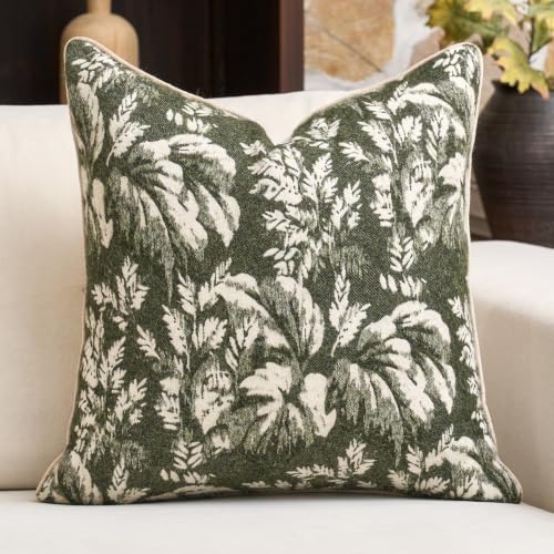Alerfa Dark Green Neutral Floral Pillow Cover 18 x 18 Inch, Vintage Square Couch Fall Throw Pillow Cover Soft Decorative Farmhouse Accent Pillowcase for Living Room Bedroom - color: Dark Green, size: 18" x 18" (Pack of 1)