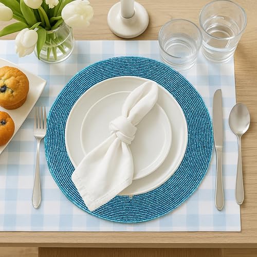 ALPHA Living HOME Beaded Table Mat, 13" Round, Gold Teal - color: Gold Teal, size: Set of 1