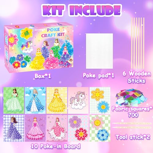 Poke in Fun Art Flower & Princess &Unicorn Craft Kits for Kids,Arts and Crafts for Kids,Mess Free Kids'Paper Craft Kits,DIY Art Supplies Creative Activity Birthday Gifts,Toys for Girls Boys Ages 4-10+ - style: Princess 2