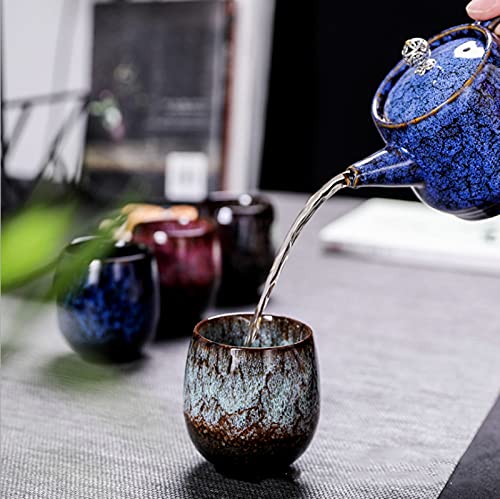 Jianzhan Ceramic Teacup, Kung Fu Tea Set, Coffee cup，Yerba Mate Set Ceramic Mate CupSet of 4 (green) - color: Green