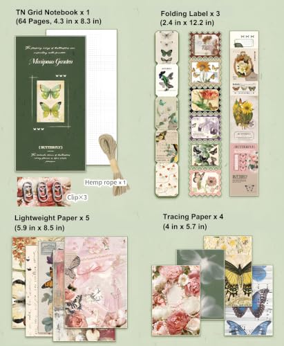 YagCu Butterfly Scrapbook Kit, Vintage Junk Journal Supplies - color: Butterfly