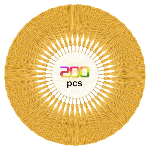 Bouiexye 200pcs Bookmark Tassels Bulk 5 Inch Silky Soft Handmade Tassels for Crafts, DIY Jewelry Making, Gift Decorations,Gold - color: Gold
