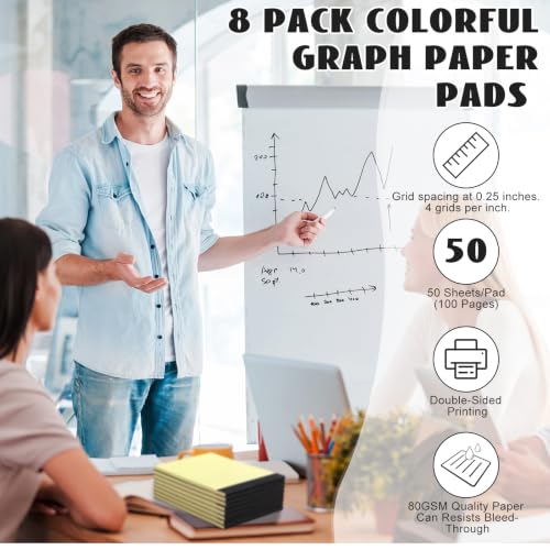 Jetec 8 Pcs Small Graph Paper Notepad 5 x 8 Inch Grid Notebooks,Black - color: Black